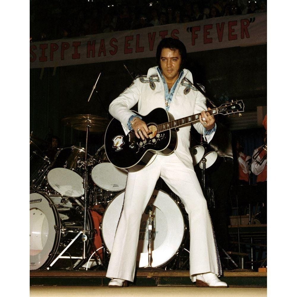 VTG Elvis Presley Concert Poster 1975 Jackson MS White Suit Guitar 17x21 Gloss